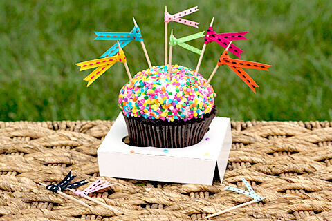 Cupcake with ribbon flags