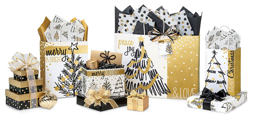Golden Holiday Trees Shopping Bags