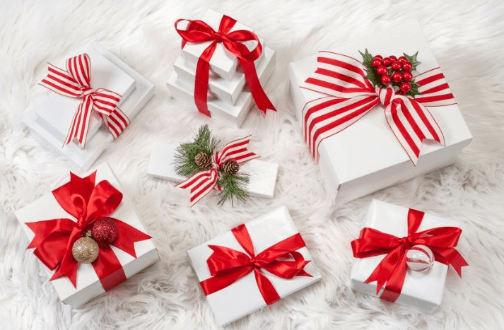 White Gift Boxes Red Ribbon