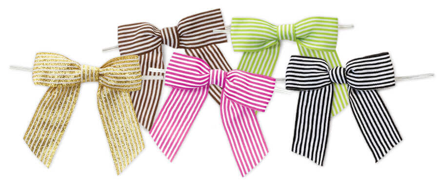 Striped Grosgrain Pre Tied Bows with Twist Ties from Nashville Wraps