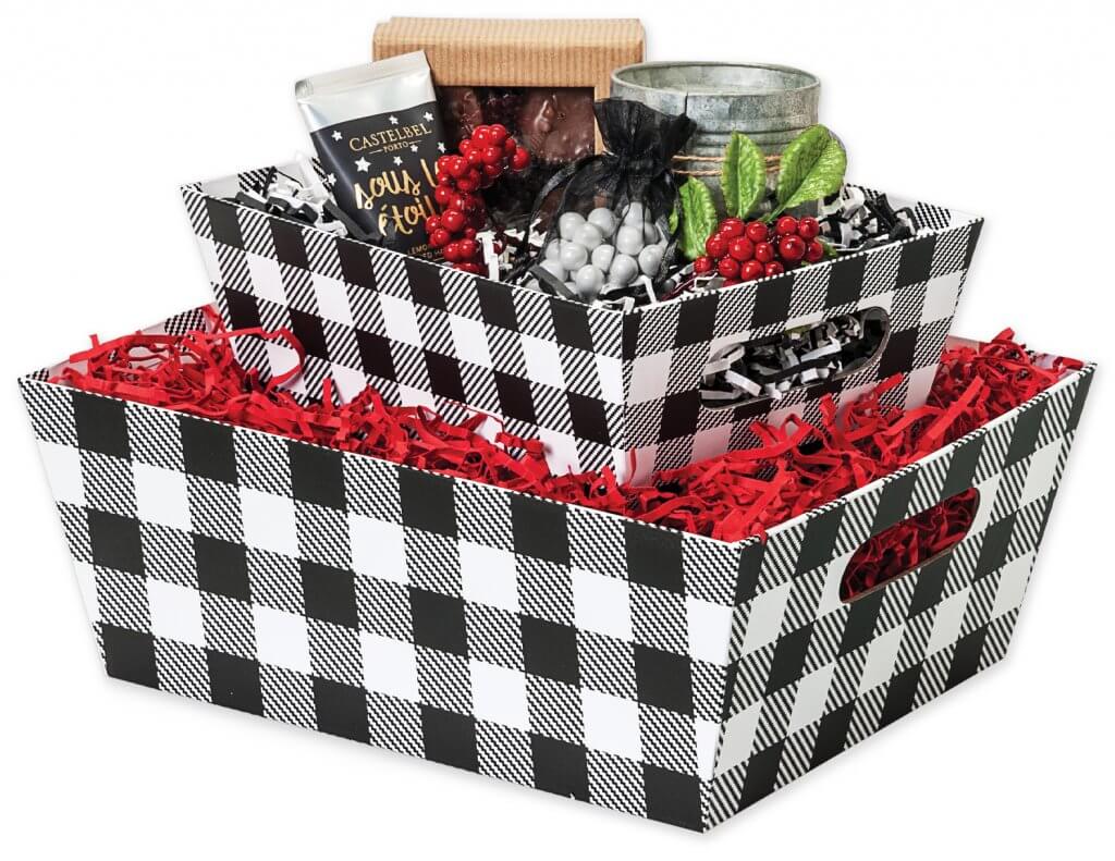 Buffalo Plaid market tray gift basket containers